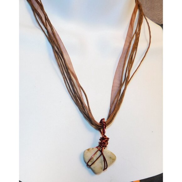 Handmade Wire Wrapped Stone Pendant Necklace - Picture 1 of 5